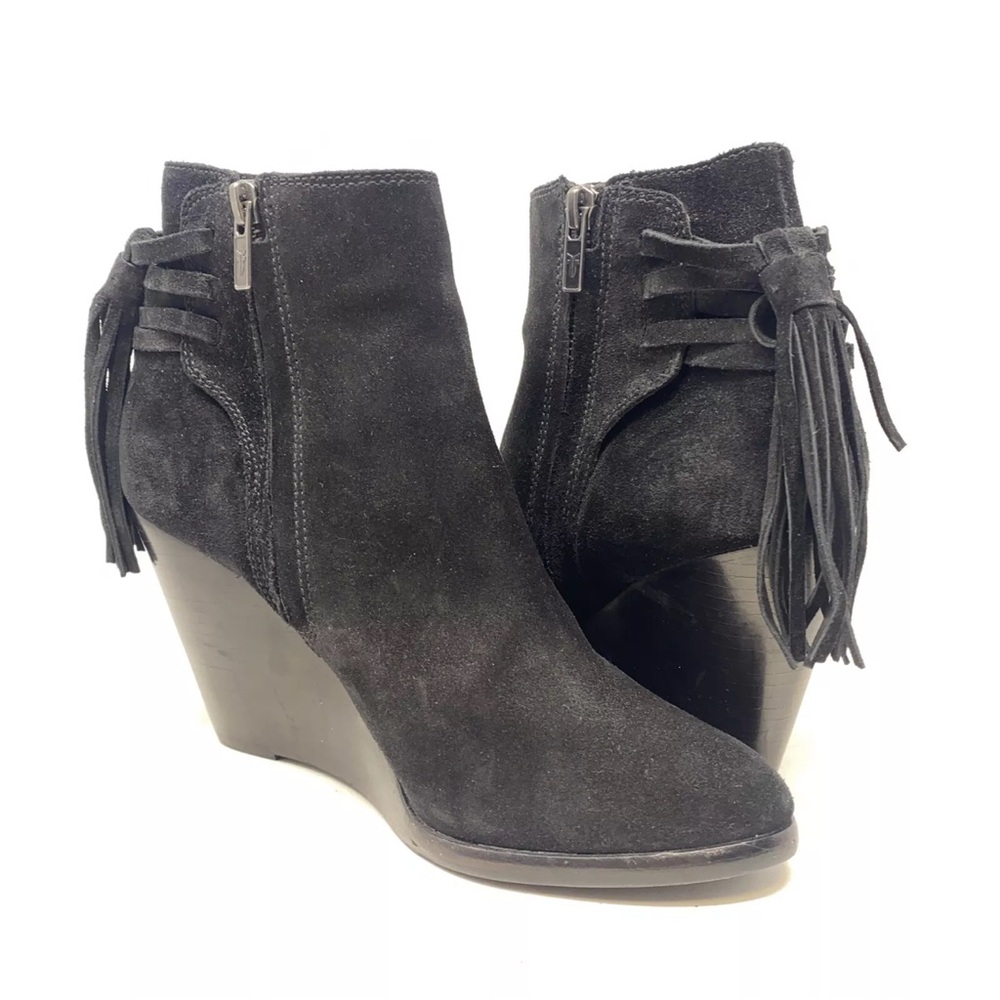 Frye CeCe Tassel Zip Black Ankle Bootie Boots Sz 8.5 M Oiled Suede Side Zip
